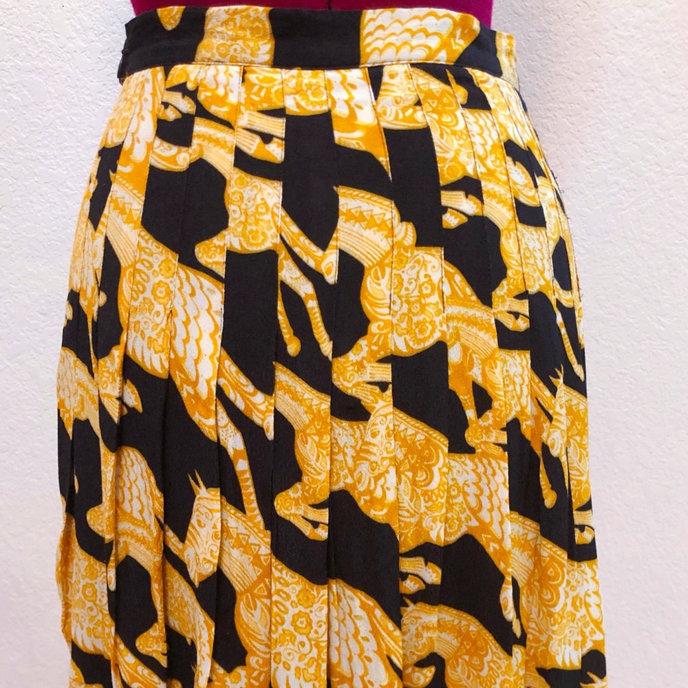 Maeve Anthropologie yellow horse pleated skirt